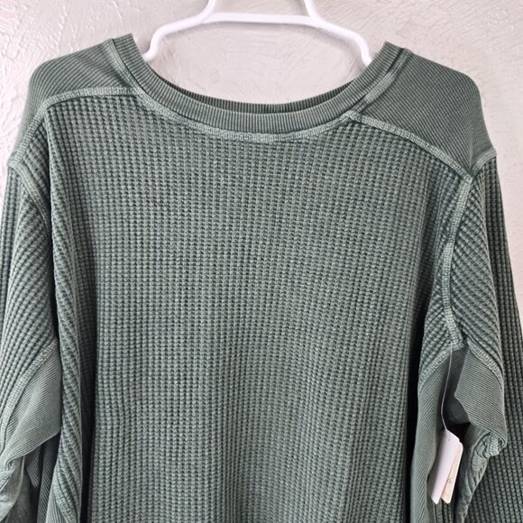Free People One Blake Thermal Shirt XL Green Oversized Relaxed Streetwear Top - Picture 3 of 14